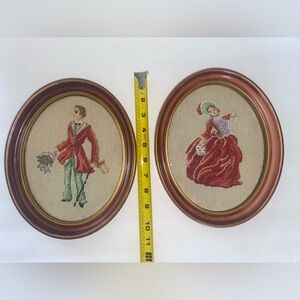 Vintage Needlepoint Set of Victorian Courting Lady and Gent 8x10